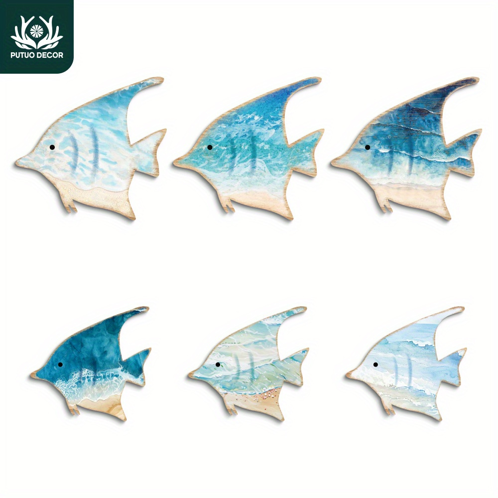 

Putuo Decor Set Of 6 Tropical Fish Wooden Wall Signs - Ocean Themed Art Decor For Home, Beach House, Farmhouse, Holiday Homes & Hotels - Universal Seasonal Decor Without Electricity
