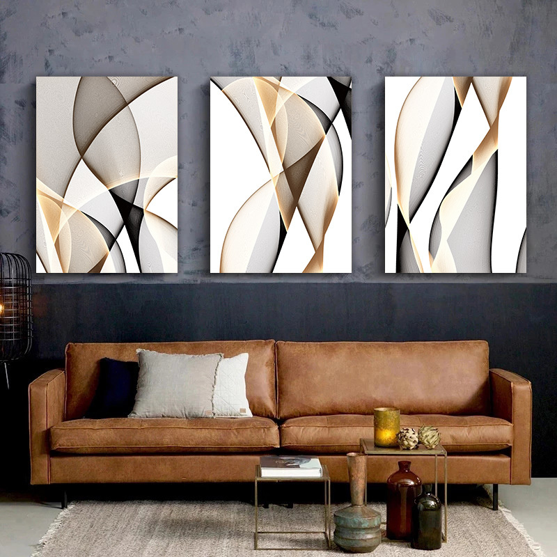 

Framed 3 Piece Graphical Geometry Canvas Painting Abstract Line Drawing Art Poster Nordic Simplicity Print Modern Wall Picture For Living Room Bedroom Home Decoration