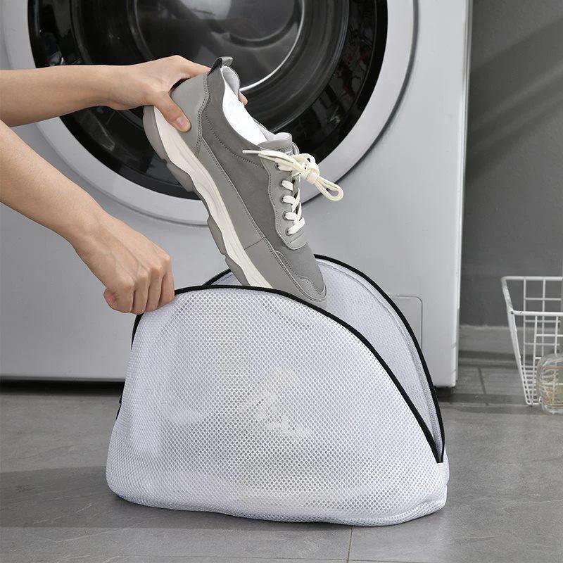 1pc innovative shoe wash bag   polyester zippered oval shaped laundry organizer for shoes anti deformation care laundry bags details 5