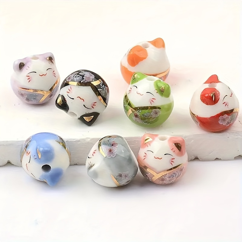 

5pcs Ceramic Lucky Cat Beads, Colorful Porcelain Charms, Assorted Patterns For Diy Jewelry Making, Necklace, Bracelet, Handmade Craft Supplies, Cute Animal Beaded Decorations