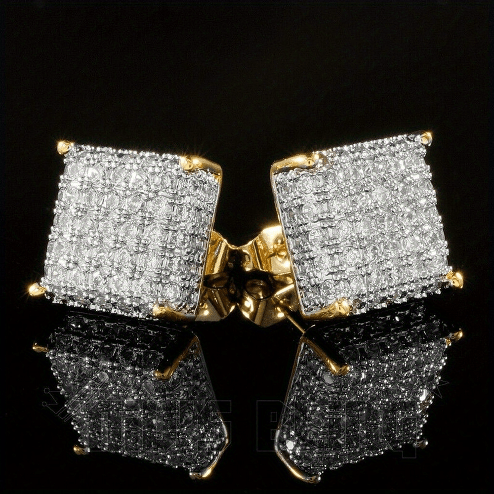 TEMU Square Shape Shiny Zirconia Stud Earrings Sparkly Ear Jewelry Decor For Men Daily Clothing Additions
