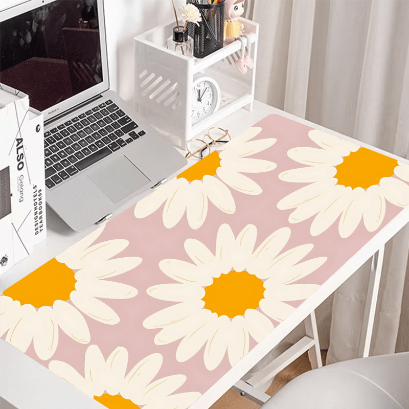 

Large Daisy Flower Mouse Pad - Extended Oblong Gaming Desk Mat With Non-slip Rubber Base For Keyboard And Mouse, Durable Office Accessory - Floral Aesthetic Design, Ideal Gift For All.