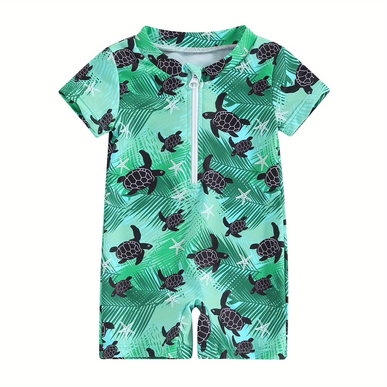 

Baby Boys Cartoon Shark Pattern One-piece Swimsuit, Short Sleeve Quick Dry Swimwear For Summer Holiday