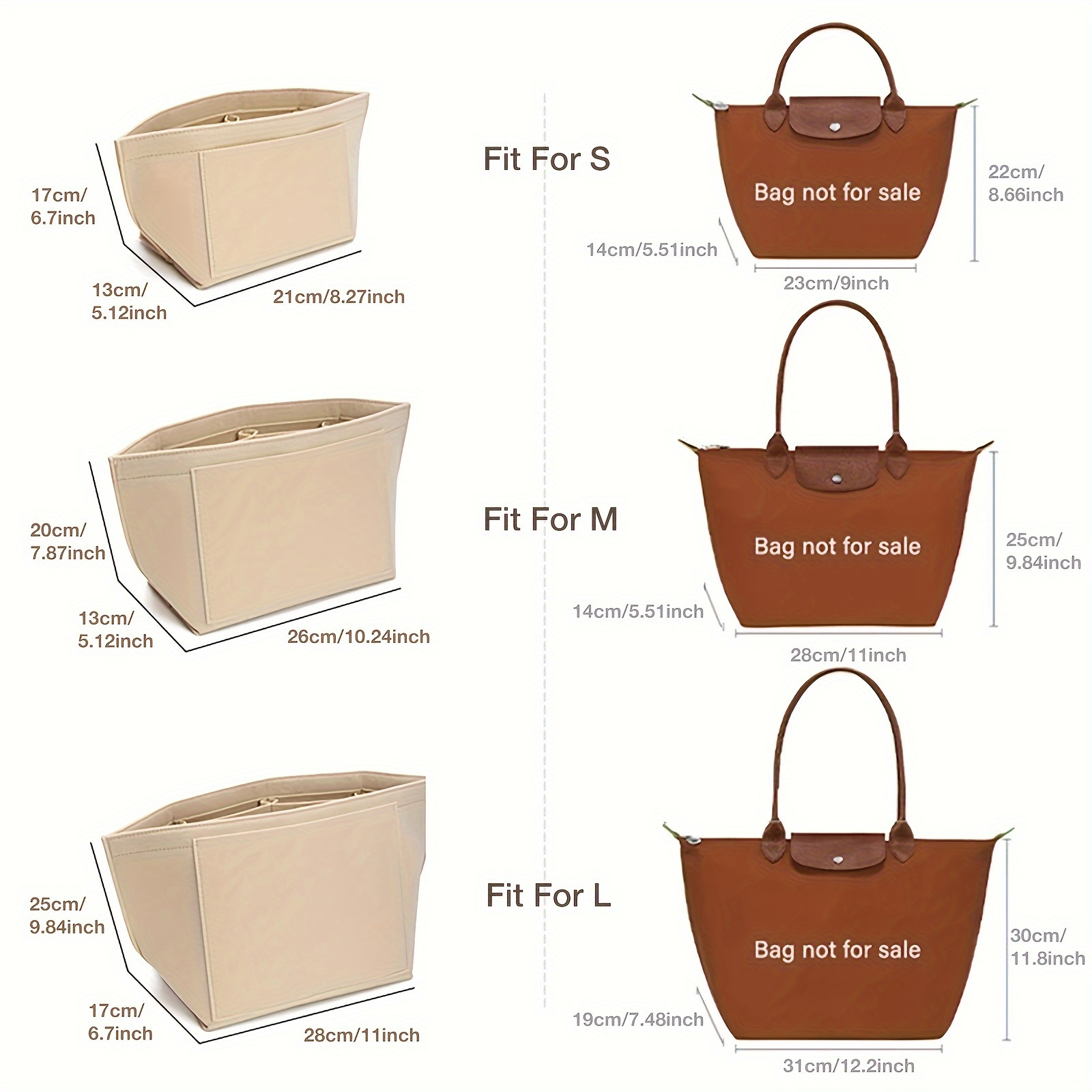 1pc Felt Insert Bag Organizer, Portable, Casual Style, Fabric Soft Smooth Felt, Large Capacity with Multiple Pockets, Durable Metal Zipper, with Random Printing, for Women'S Tote Handbag, Cosmetic Travel Purse