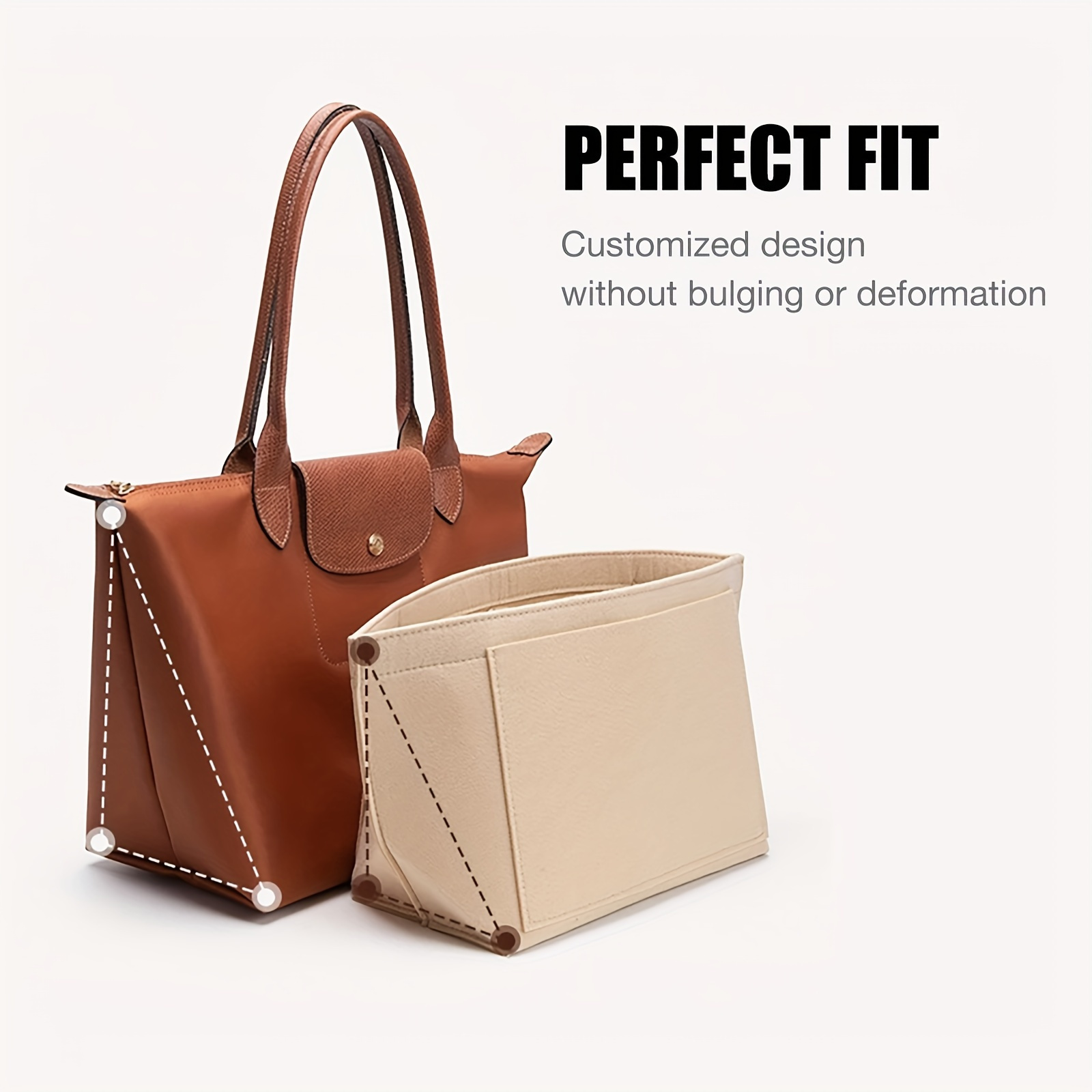 1pc Felt Insert Bag Organizer, Portable, Casual Style, Fabric Soft Smooth Felt, Large Capacity with Multiple Pockets, Durable Metal Zipper, with Random Printing, for Women'S Tote Handbag, Cosmetic Travel Purse