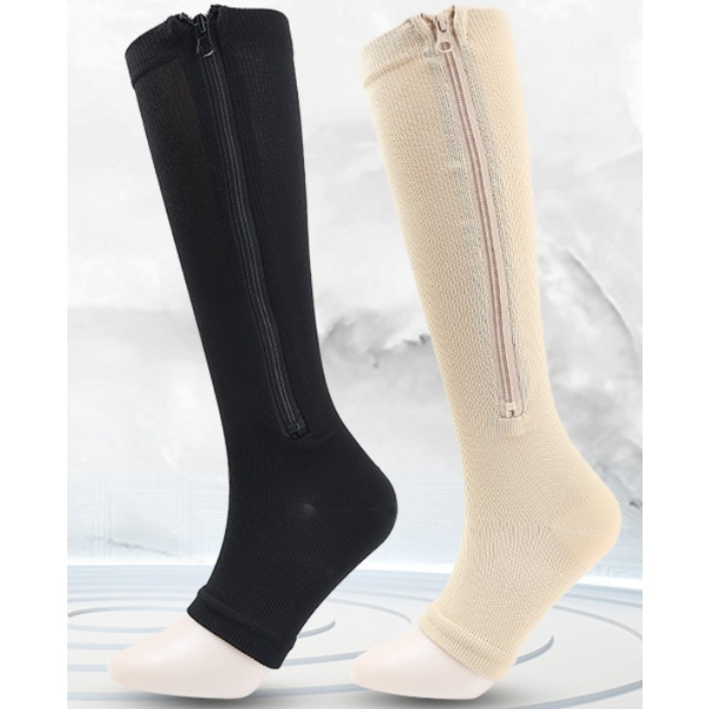 TEMU Toe Compression Socks With Leg Shaping Support - Breathable Calf & Long Tube Socks, Zippered Toe Opening, For, Gym, - Solid Color (casual & Use)