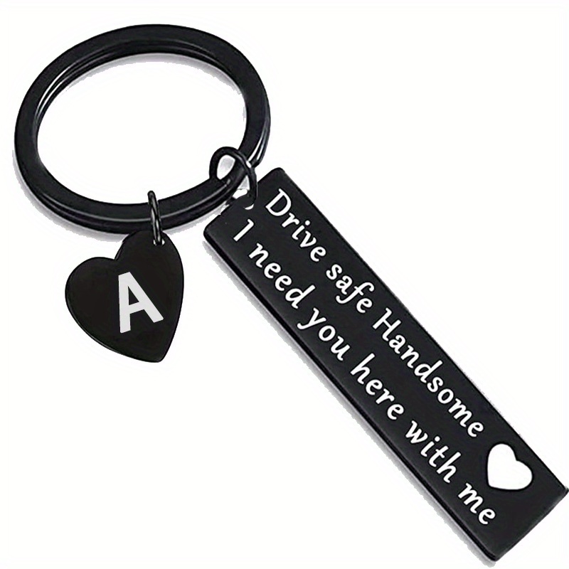 

Drive Safe Here" - Stainless Steel Keychain With Heart Charm, 26 Customizable Letters, - Perfect Gift For Drivers, Driver Safety Accessory|heartshaped Charm| Keychain, Car Keychain