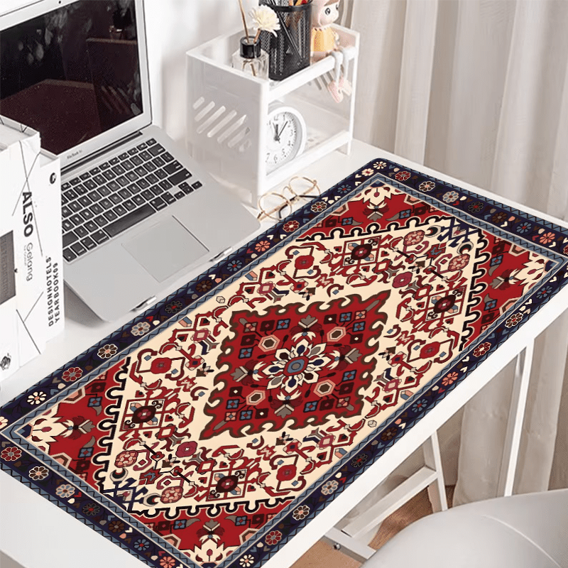 

Vintage Bohemian Oriental Design Mouse Pad, Extended Large Non-slip Rubber Base Desk Mat With Red Tribal Patterns, Durable Oblong E-sport Gaming Keyboard Pad For Office, Home, Gift