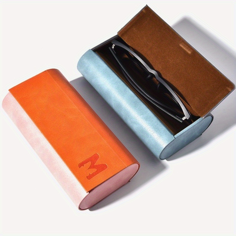 

Chic Pu Leather Dual-layer Eyeglasses Case - Waterproof, Portable Fashion Glasses Holder With Large Capacity For Men & Women - Blue/orange