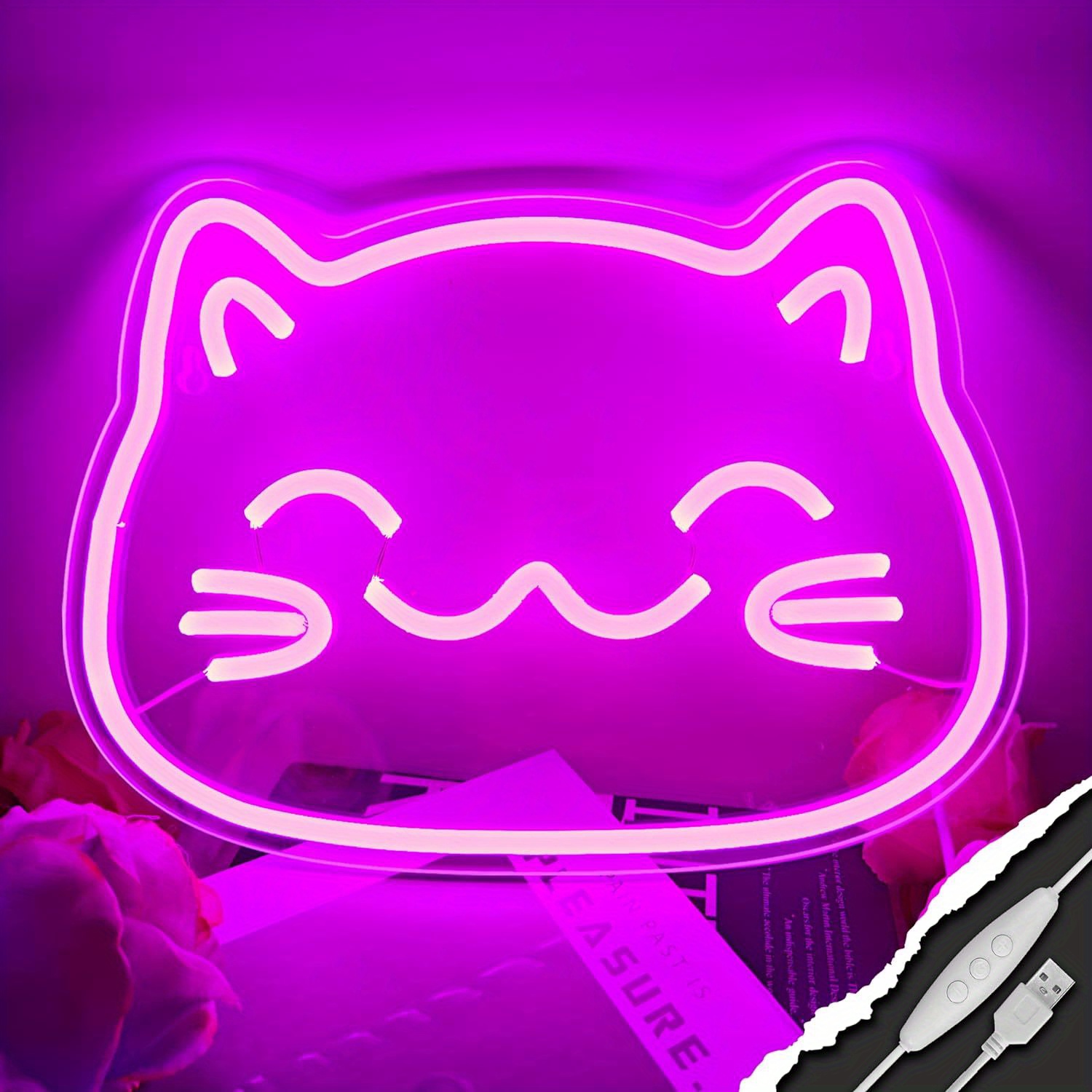 壁飾り用猫ネオンサイン1個 usb駆動ledピンク猫ネオンライトサイン 調 