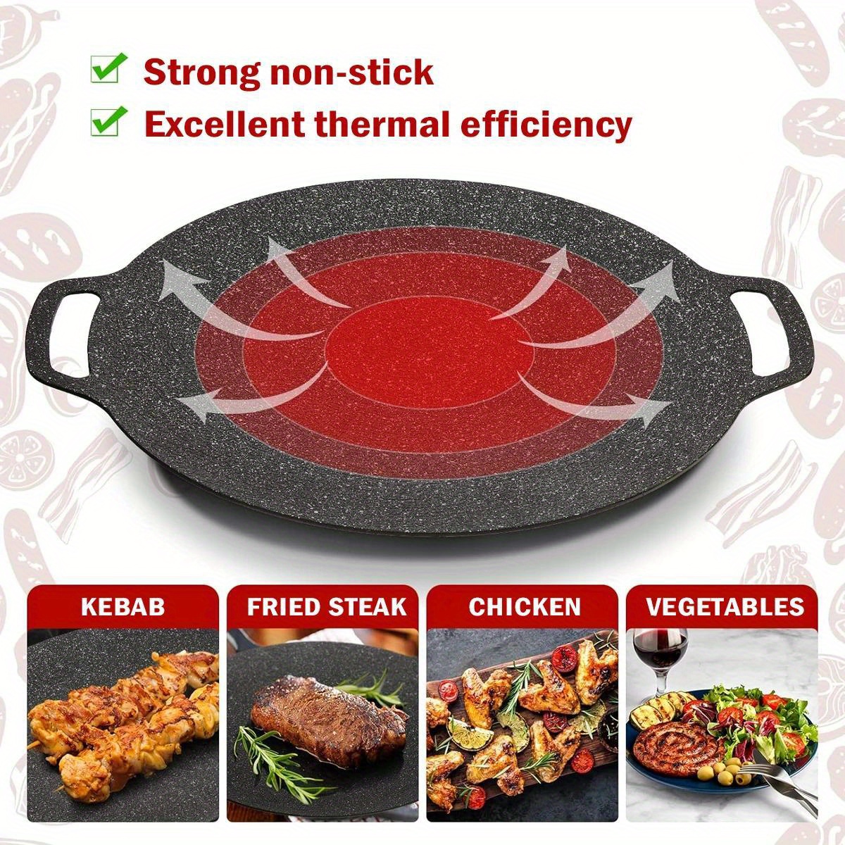 cast iron grill pan for bbq non stick   plate with integrated handles hand wash only suitable for gas   home outdoor cooking multipurpose with 6 layer coating details 5