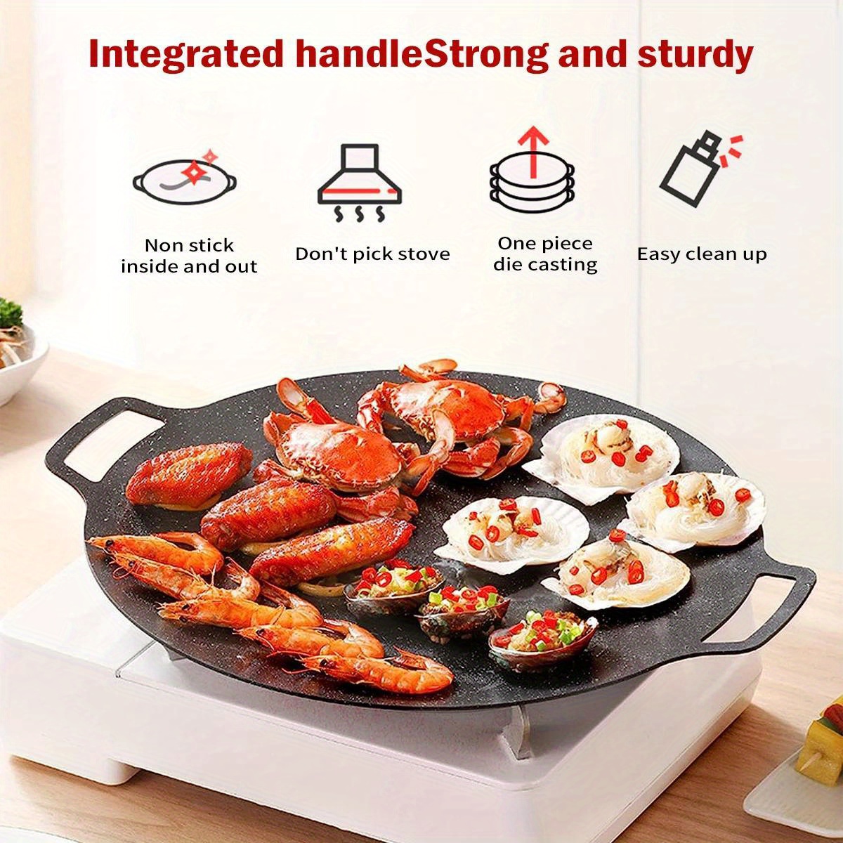 cast iron grill pan for bbq non stick   plate with integrated handles hand wash only suitable for gas   home outdoor cooking multipurpose with 6 layer coating details 7