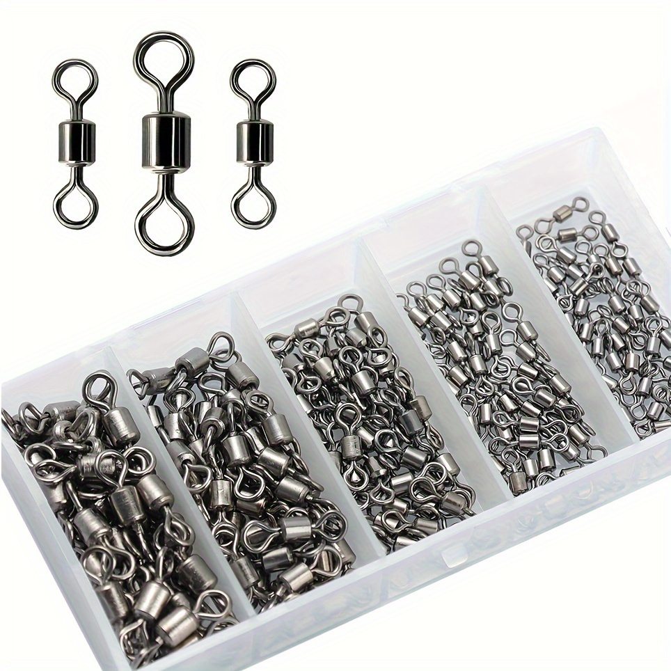 

200pcs Fishing Swivel Set With Storage Box - Stainless Steel, 360° Smooth , Assorted Sizes (2#, 4#, 6#, 7#, 8#) For Line & Hook