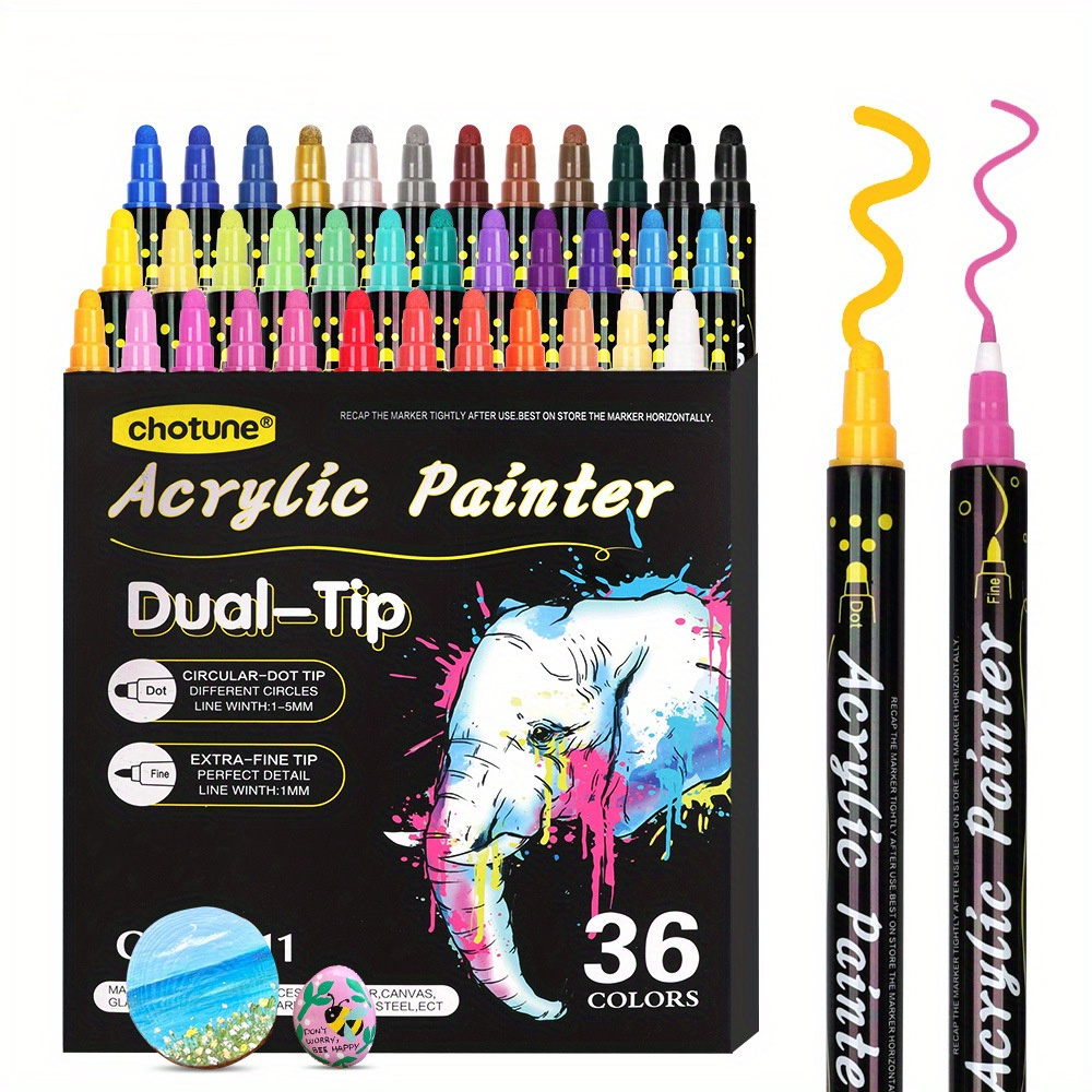 

1set 12/24/36 Colors Double Gouache Acrylic Marker, Round Doodle Pen Set, Waterproof Pigment Diy Ceramic Graffiti Marker