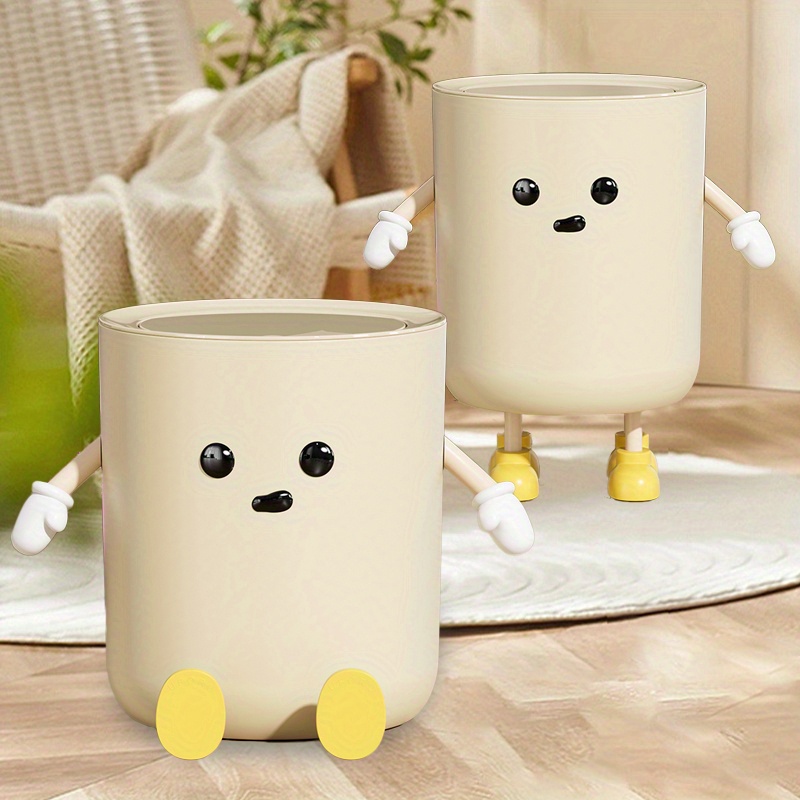 

1pc Cute Cartoon Large Trash Can With Lid - Press-open, Durable Plastic Waste Bin For Kitchen, Bathroom, Living Room