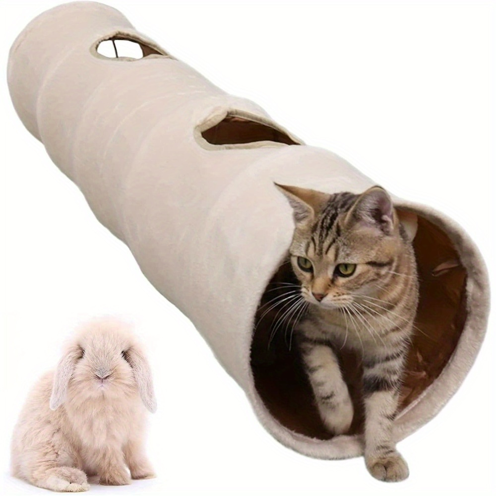 Image of Geometric Straight Cat Tunnel With Plush Inside,cats Toys Collapsible Tunnel Tube With Balls, For Rabbits, Kittens, ,puppy And Dogs
