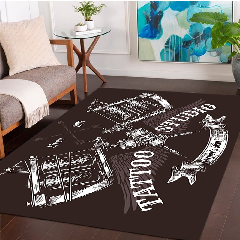 TEMU 1pc Studio Rug - Non-slip Polyester Area Mat With Artistic Tattoo Room, Bedroom, Or Office Decor, 800g/mÂ² , Dark Brown