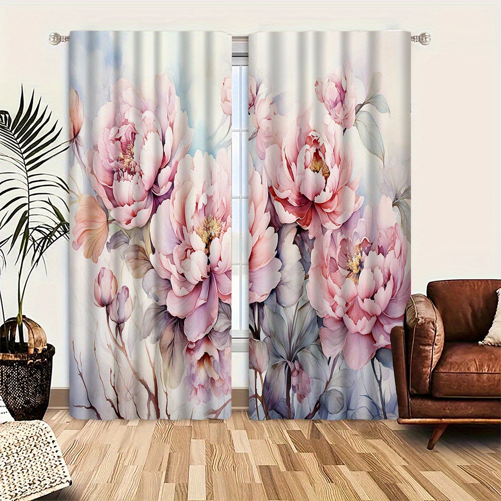 TEMU 2pcs/set Pink Printing Pattern Door Curtains Cartoon Curtains Light And Feel For Cozy Bedroom Chic Office Stylish Kitchen Living Room And Study