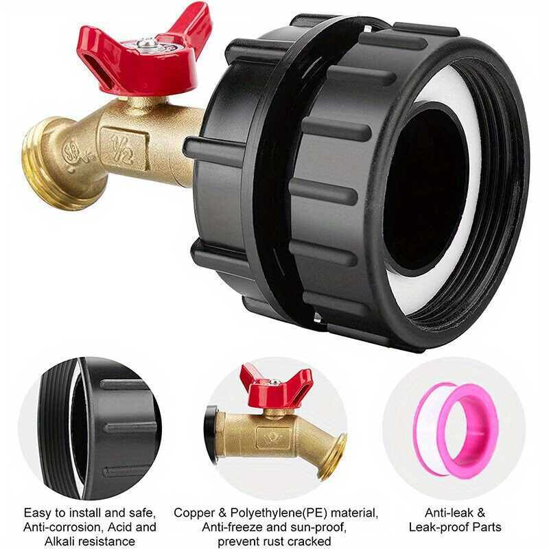 

Ibc Tank Fitting, 2.36'' Fine Thread Adapter For 275-330 Gallon Ibc Tote Tank, Ibc Tote Aadpter With Brass Hose Faucet Valve (3/4" Female Npt Inlet×3/4" Ght Outlet), Garden Hose Quick Connector