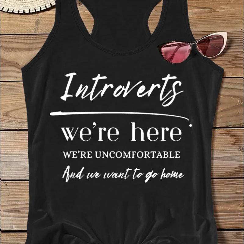 

Letter Print Casual Vest Tops, Round Neck Racer Back Fashion Sports Tank Top, Women's Comfy Vest Tee