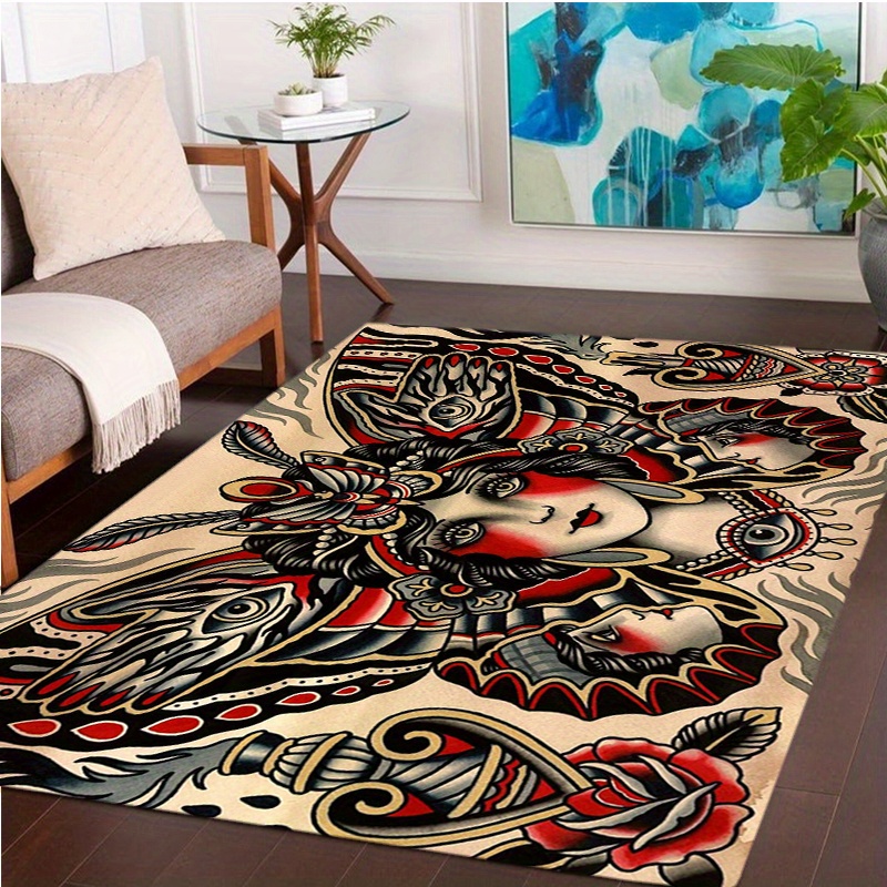 

Luxurious Crystal Velvet Tattooed Women Area Rug - Non-slip, Perfect For Living Room, Bedroom, Or Office Chair Mat