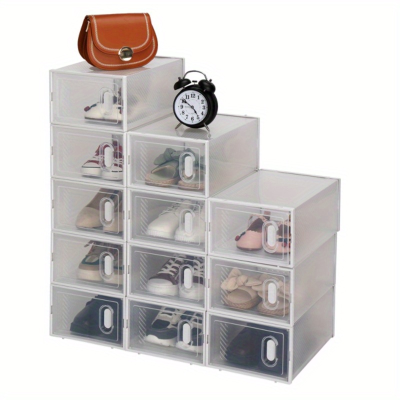 

Shoe Storage Boxes 12 Pack Clear Plastic Stackable - White
