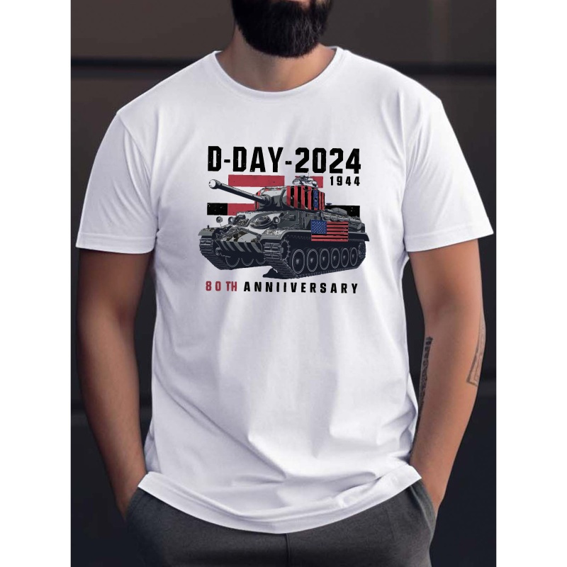 

Tanks Of D-day 80th Anniversary Graphic Design Printed Men's T-shirt, Comfortable And Stretchy, Summer Outdoor Casual Style, Round Neck Top For Daily Wear
