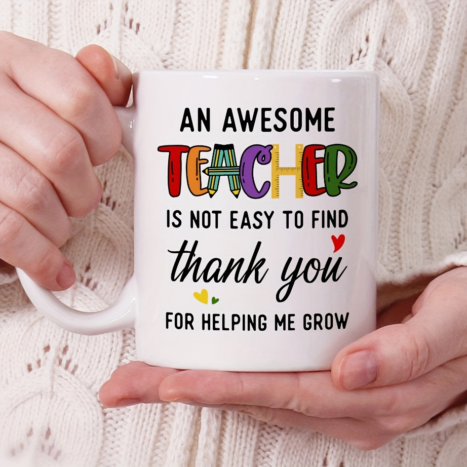 

Customizable, Amazing Teacher 11oz Porcelain Coffee Mug - 'thank You For Helping Me Grow' Inspirational Quote, Perfect Gift For Birthdays & Holidays