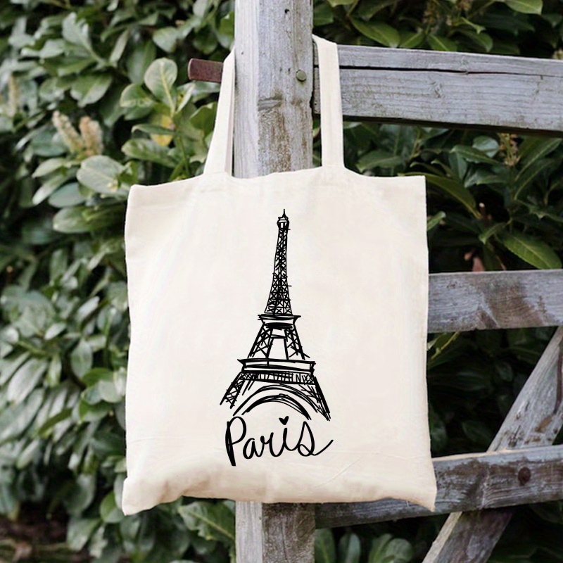 

Paris Eiffel Tower Print, Canvas Tote Bag For Women, Handbag, Large Capacity Trendy Simple Style Durable Canvas Bags For Outdoor Picnic, Party, Traveling, Shopping