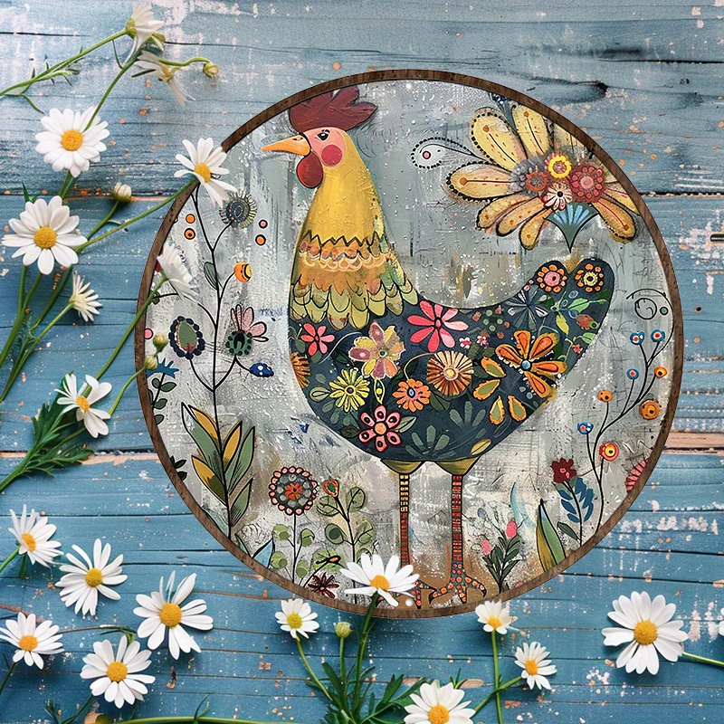 

Aluminum Round Chicken Sign - Rise And Shine Mother Cluckers - 1pc 8-inch Metal Wall Decor With Floral Rooster Design For Kitchen And Bathroom