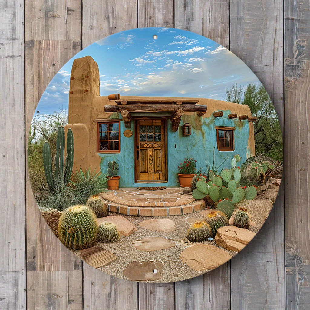 

Colorful Southwestern Adobe Home Welcome Sign - Round Metal With Hardwood Accents, Perfect For Garden, House, Or Door Decor - Ideal For Parties & Celebrations Rustic Home Decor Mexican Home Decor