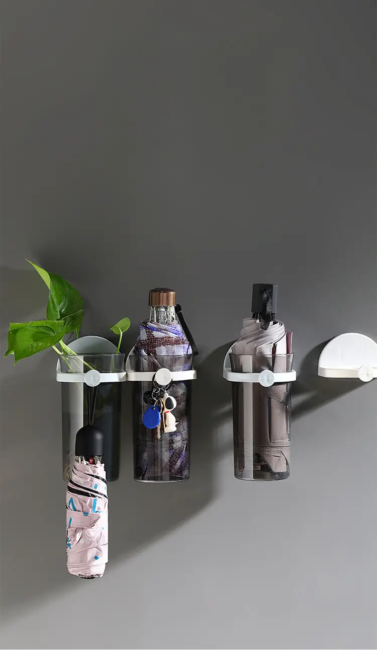 1Pc Innovative Wall-Mounted Umbrella Holder - No-Drill, Multi-Functional Storage Rack For Entryway, Fits Handle Umbrellas, Classic Style Plastic details 0