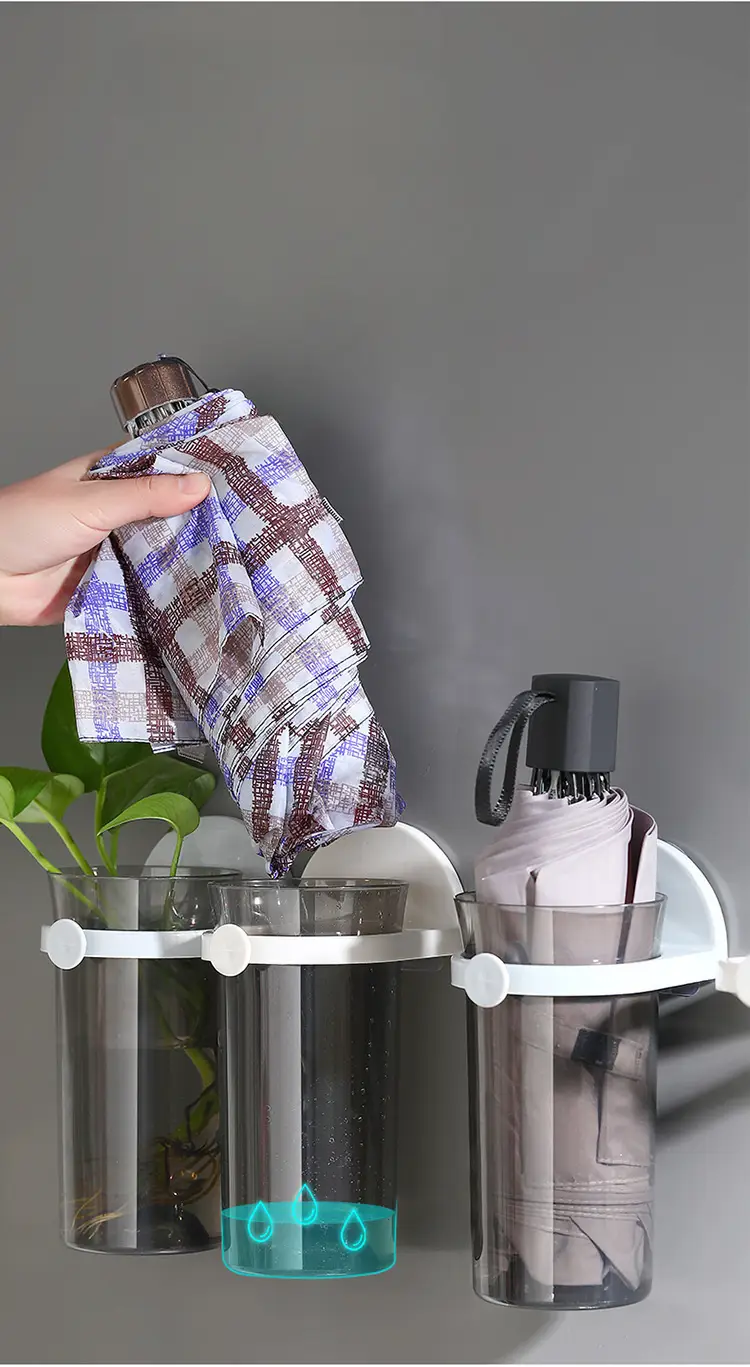 1Pc Innovative Wall-Mounted Umbrella Holder - No-Drill, Multi-Functional Storage Rack For Entryway, Fits Handle Umbrellas, Classic Style Plastic details 1