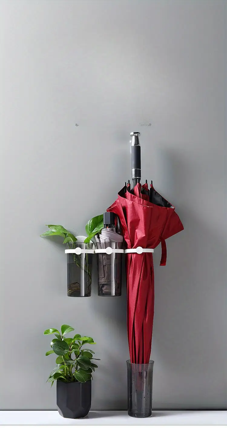 1Pc Innovative Wall-Mounted Umbrella Holder - No-Drill, Multi-Functional Storage Rack For Entryway, Fits Handle Umbrellas, Classic Style Plastic details 2