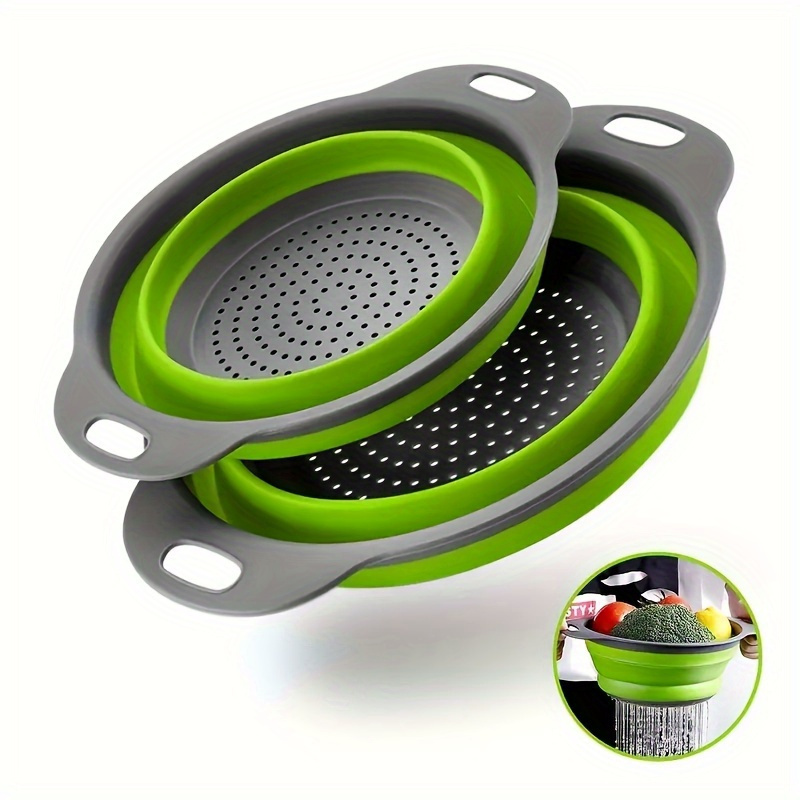 

Collapsible Colanders: Foldable Silicone Kitchen Strainers - Suitable For Draining Pasta, Vegetables, And Fruits (green, Red, Blue)