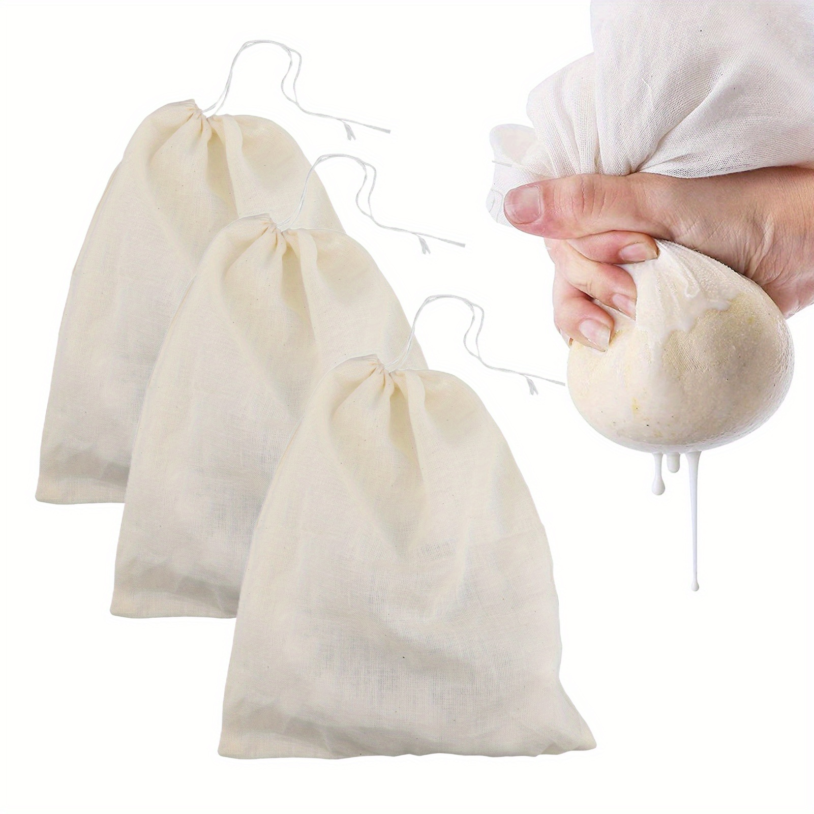 

3pcs Reusable Drawstring - Cheesecloth Strainers For Cooking, Spices & - Kitchen Accessories