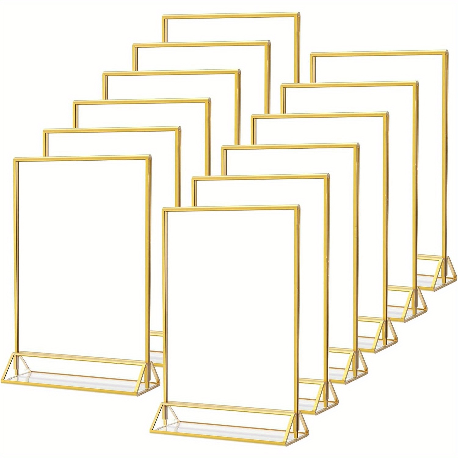 

12-pack Double-sided 5x7 Acrylic Sign Holders, Golden Frame Table Number Stands, Clear Photo Menu Display For Weddings, Events, Home & Restaurant Use