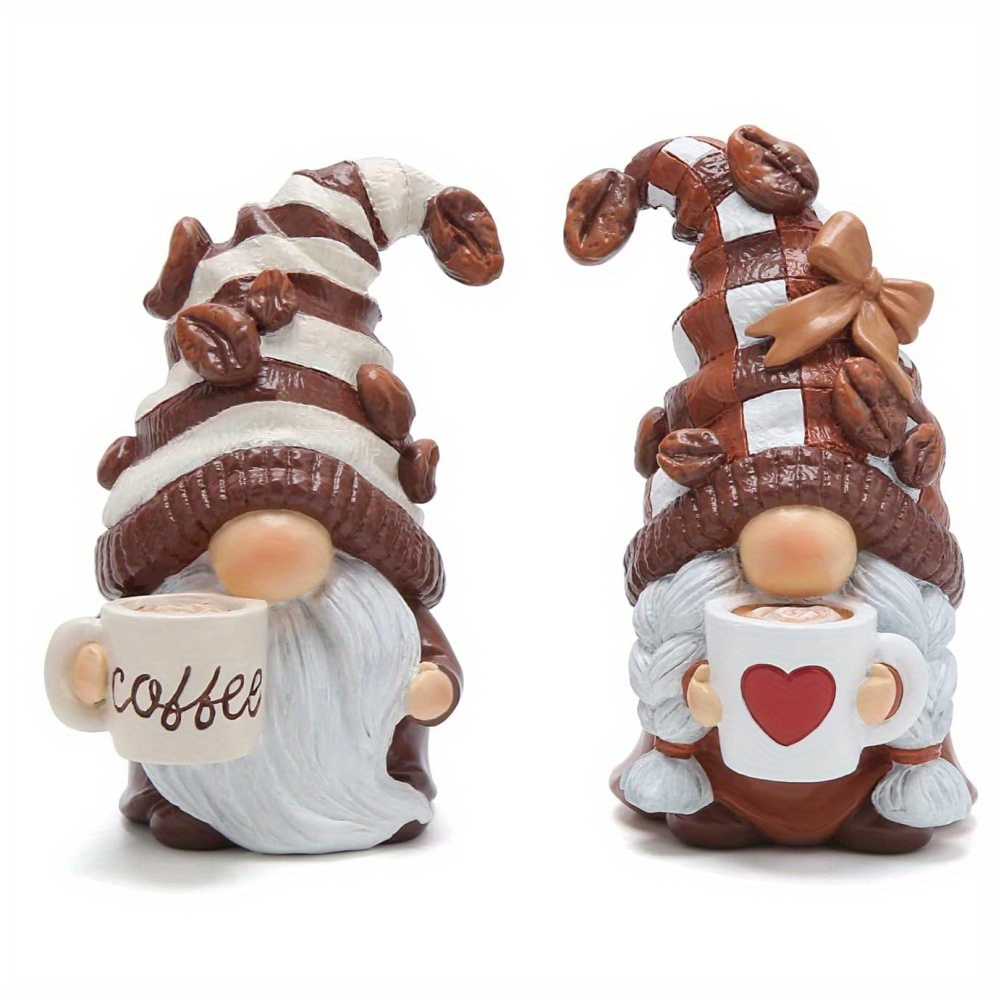 

2-pack Coffee Gnome Statues, Resin Swedish Tomte Elf Dwarf Figurines, Versatile Indoor/outdoor Decor For Home, Bar, Perfect Gift Idea
