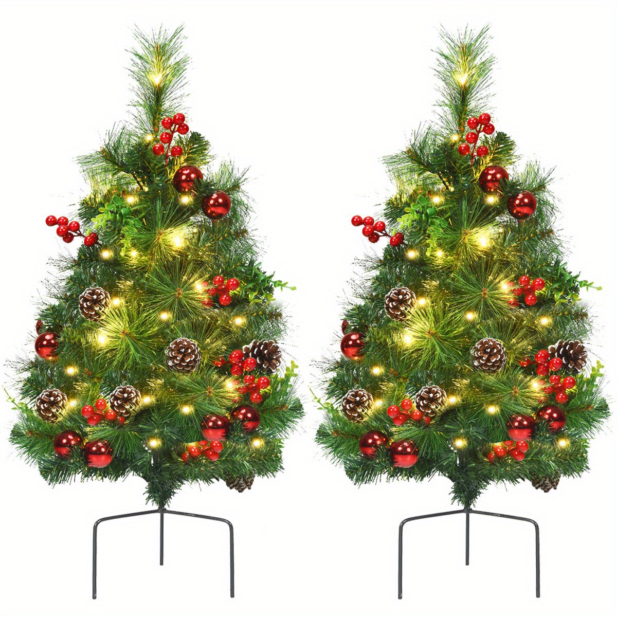 

Costway Set Of 2 24in Battery Powered Pre-lit Pathway Christmas Trees Outdoor Decoration