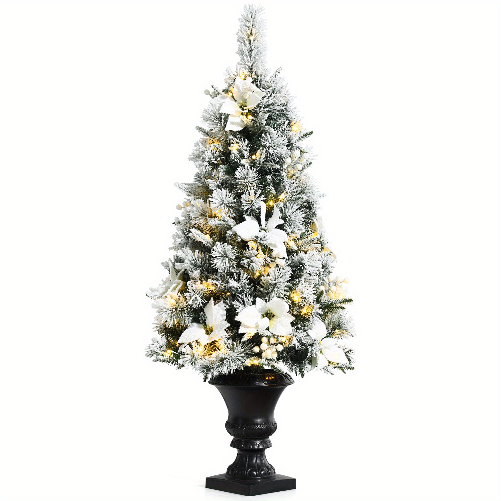 

Costway 4ft Pre-lit Snowy Christmas Entrance Tree W/ White Berries & Flowers