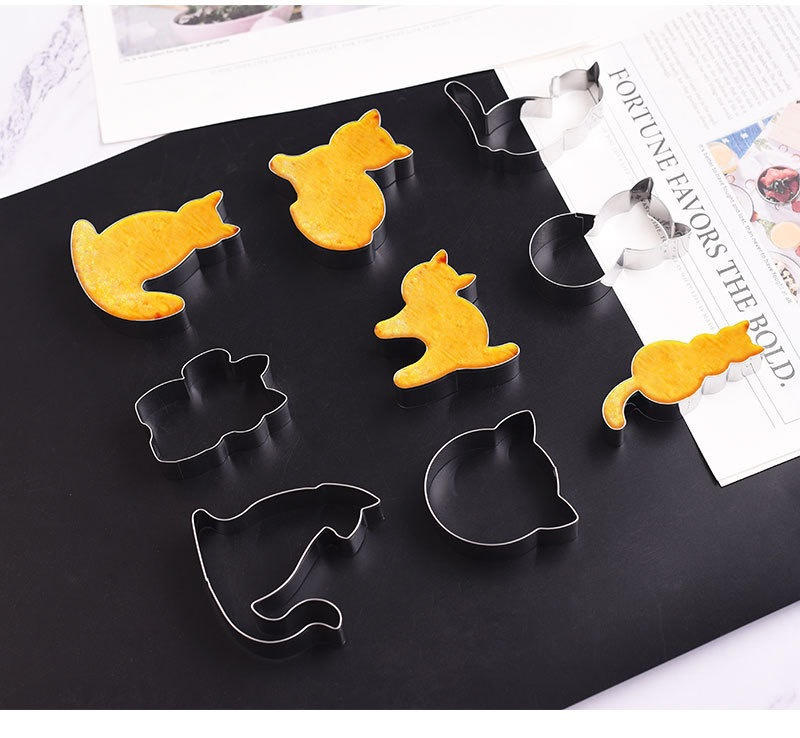 stainless steel cute kitten cookie mold cookie mousse ring cartoon creative baking fruit cutting mold details 7