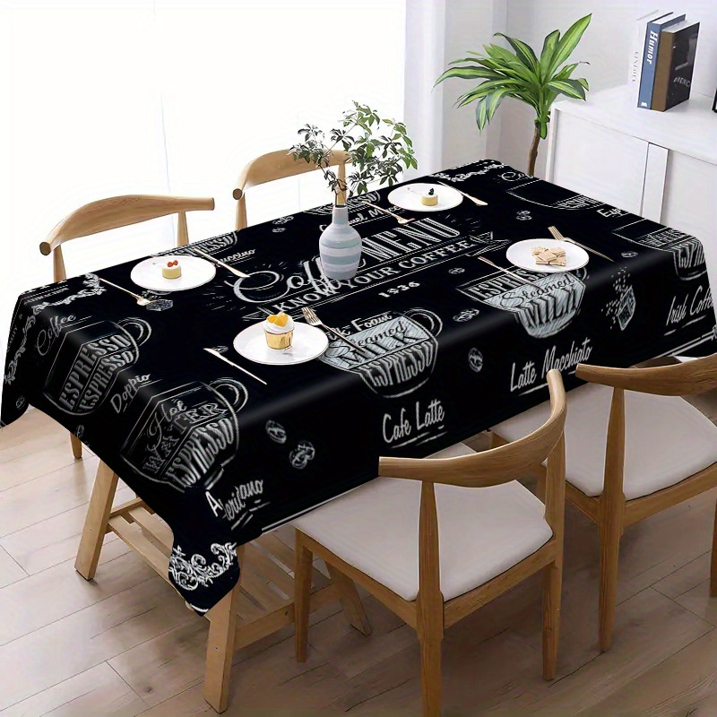 

Waterproof And Oil-proof Coffee Theme Polyester Tablecloth - Machine Woven, Stain Resistant, Rectangular Kitchen Dining Table Cover, Textured Weave, Home Decor (1pc)