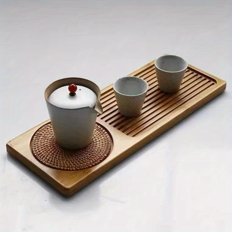 

Vintage-inspired Bamboo Tray Set With Rattan Mat - Rectangular Platter For Home & Restaurant Decor