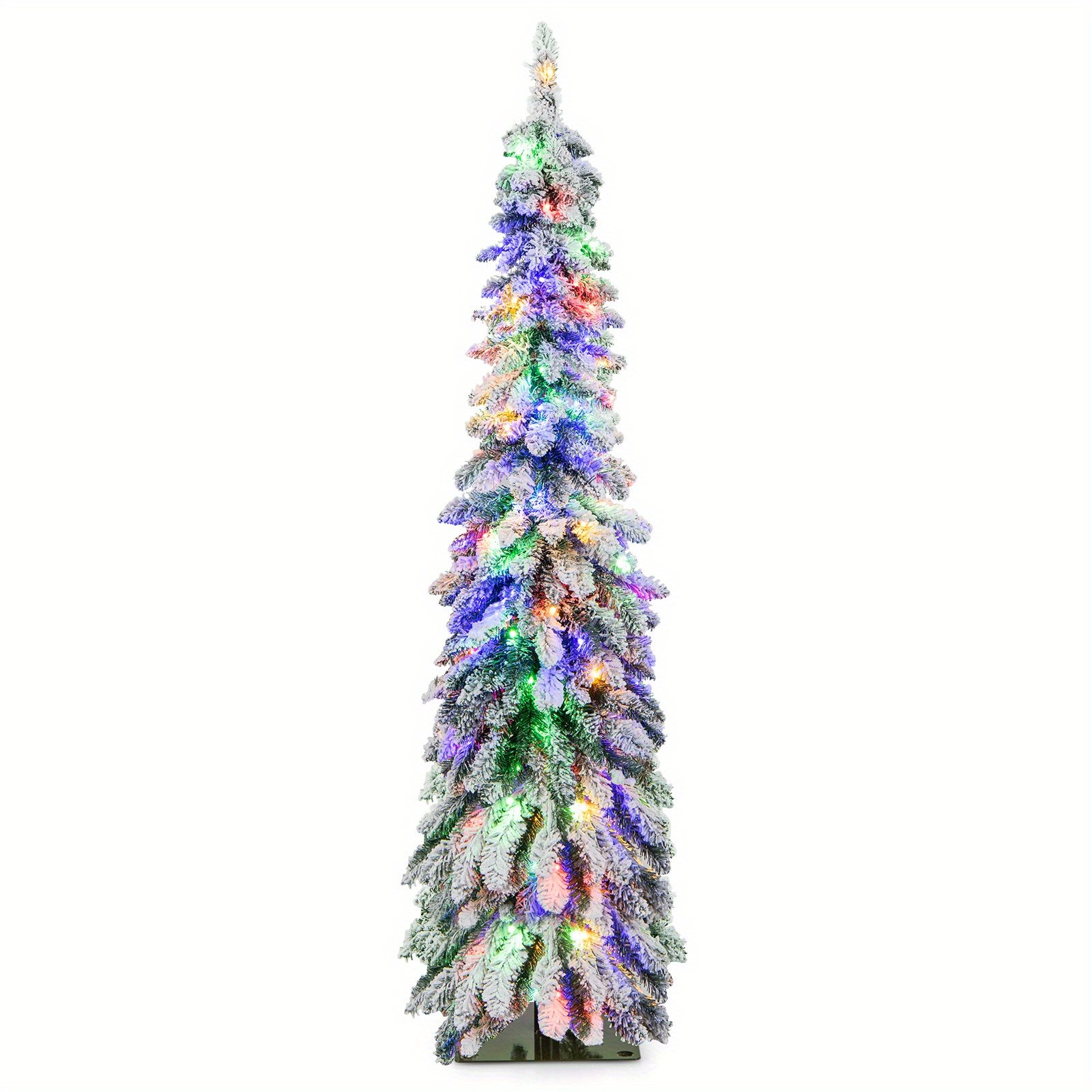 

Costway 5 Ft Pre-lit Slim Christmas Tree Flocked Decoration 11 150 Led Lights