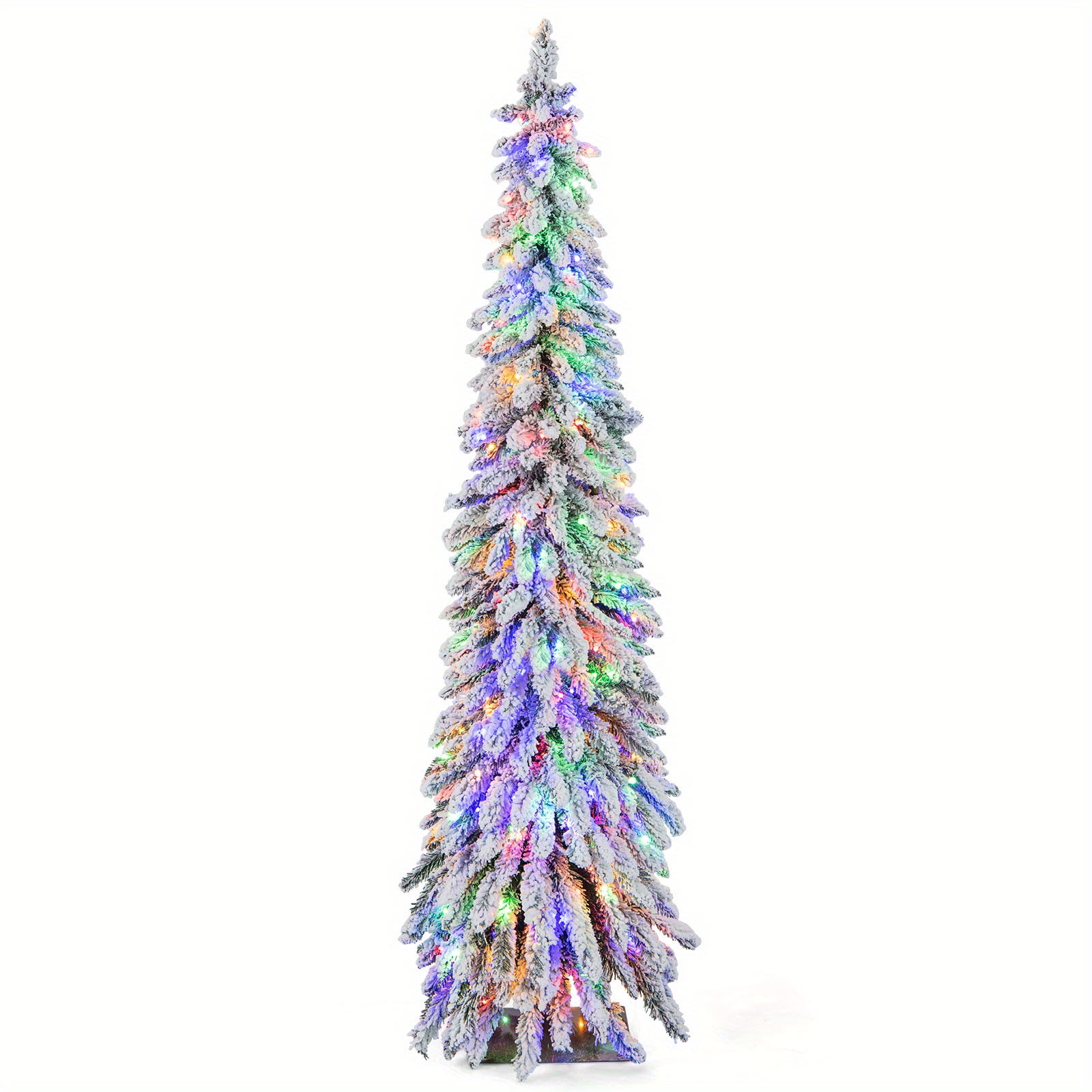 

Costway 6 Ft Pre-lit Slim Christmas Tree Flocked Decoration 11 250 Led Lights