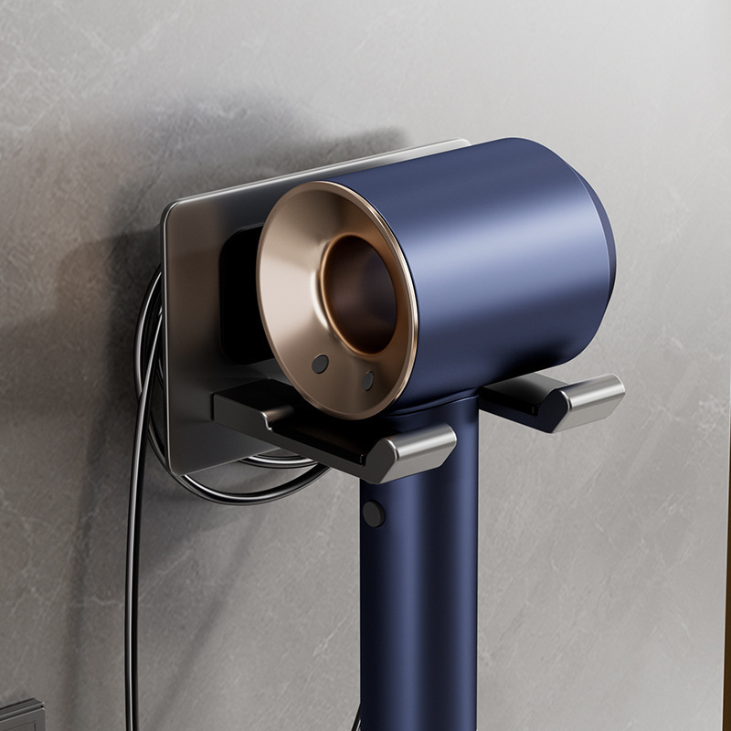 

Easy-install Aluminum Hair Dryer Holder - Wall Mount, No-drill, Space-saving Design For Bathroom Organization, Utility Hooks