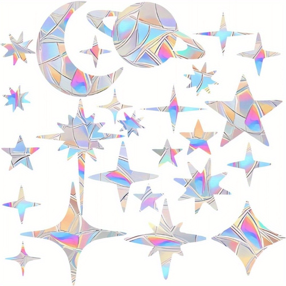 

18pcs Rainbow Star Window Clings - Reusable, No-glue Vinyl Decals For Glass Windows, Anti-bird Collision & Decor Window Decals For Glass Windows Window Decorations For Glass Windows