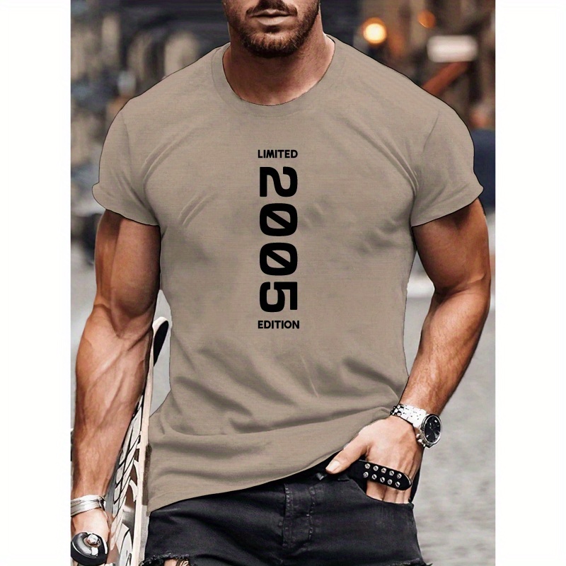 

T-shirt décontracté à col rond pour homme, tissu tricoté % polyester, motif géométrique, légère élasticité, coupe standard, vêtements d'été, 150 g/m² - Édition limitée 2005