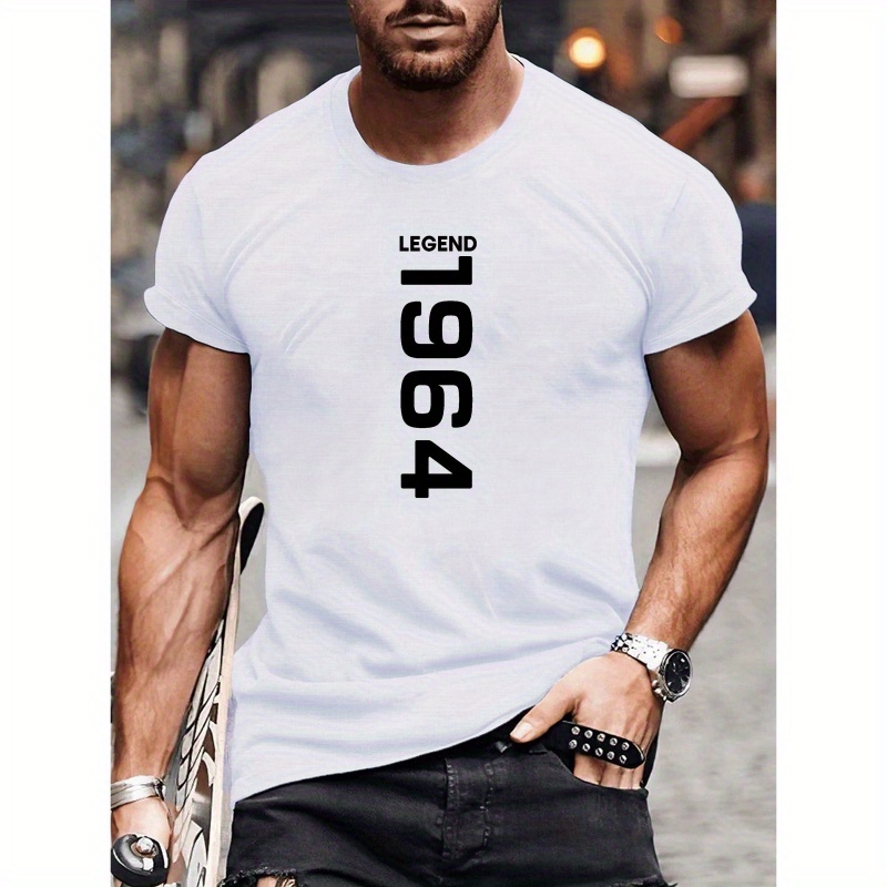 

' Legend 1964 'letter Print, Men's Casual Round Neck T-shirt, Simplistic Style, Comfortable Fit For Everyday Wear