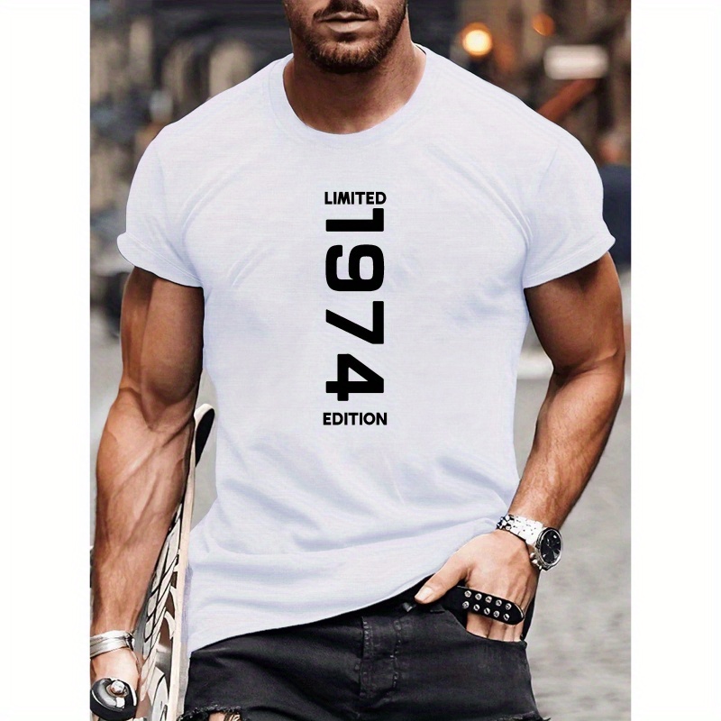 

Legend 1974 Year Print Round Neck Comfortable Short-sleeve Shirt With New Men's Fashion Pattern Print, Suitable For Casual Daily Outdoor Activities At Home